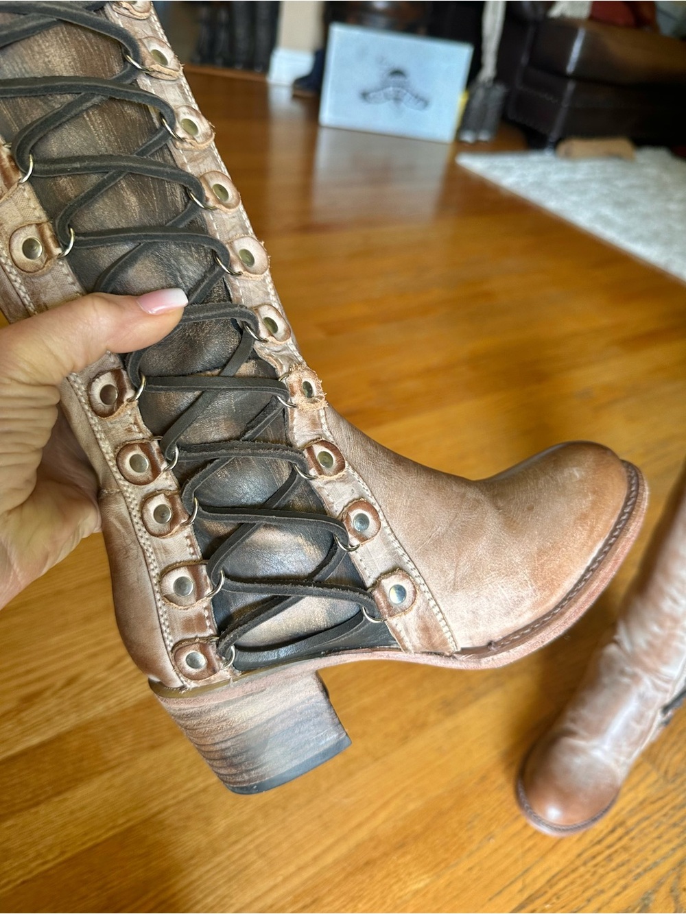 Freebird Chapelle Taupe leather with Black Lace-Up Heeled Ankle Boots
